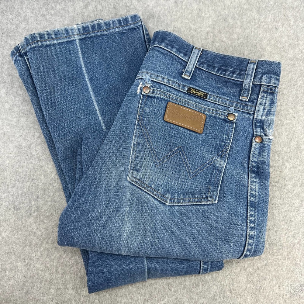 Wranglers Vintage Straight Leg Blue Denim Jeans-Distressed Medium Wash 30x34-OBO